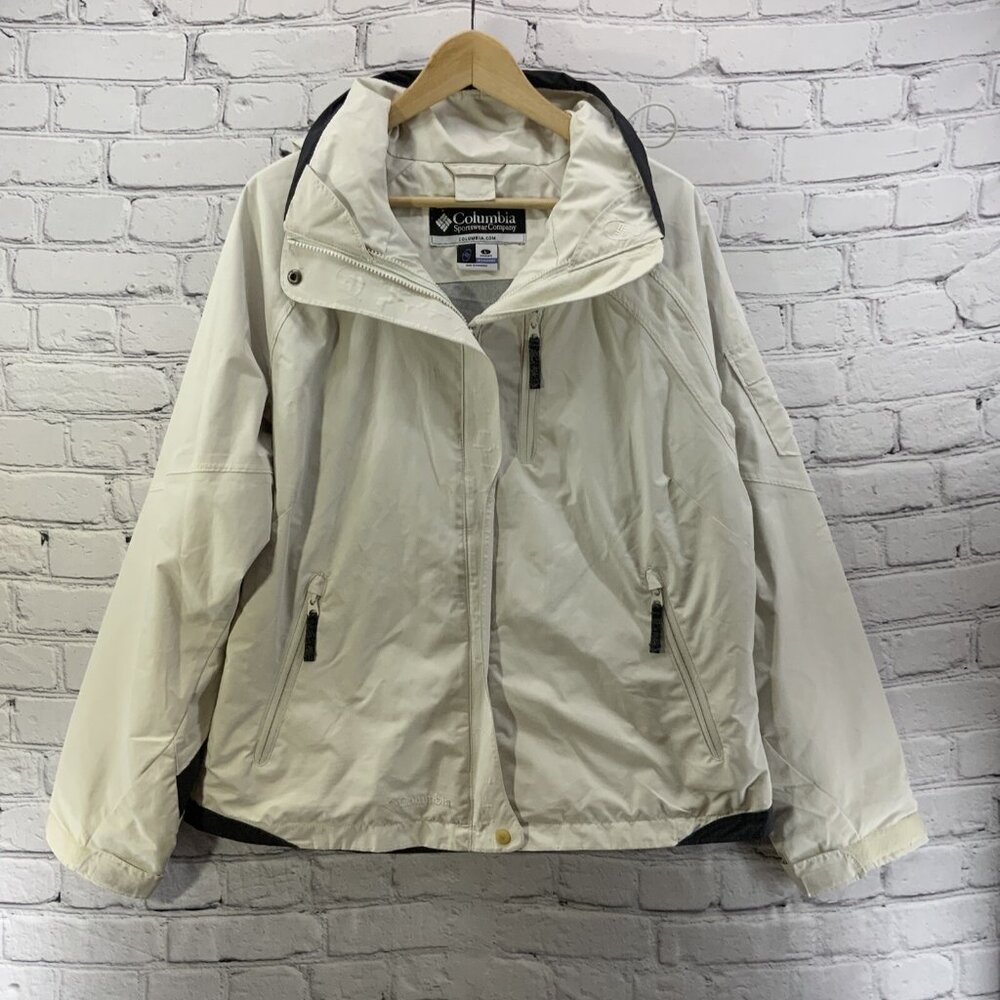 Columbia Jacket Womens Sz‎ L White Full Zip Water Resistent FLAW